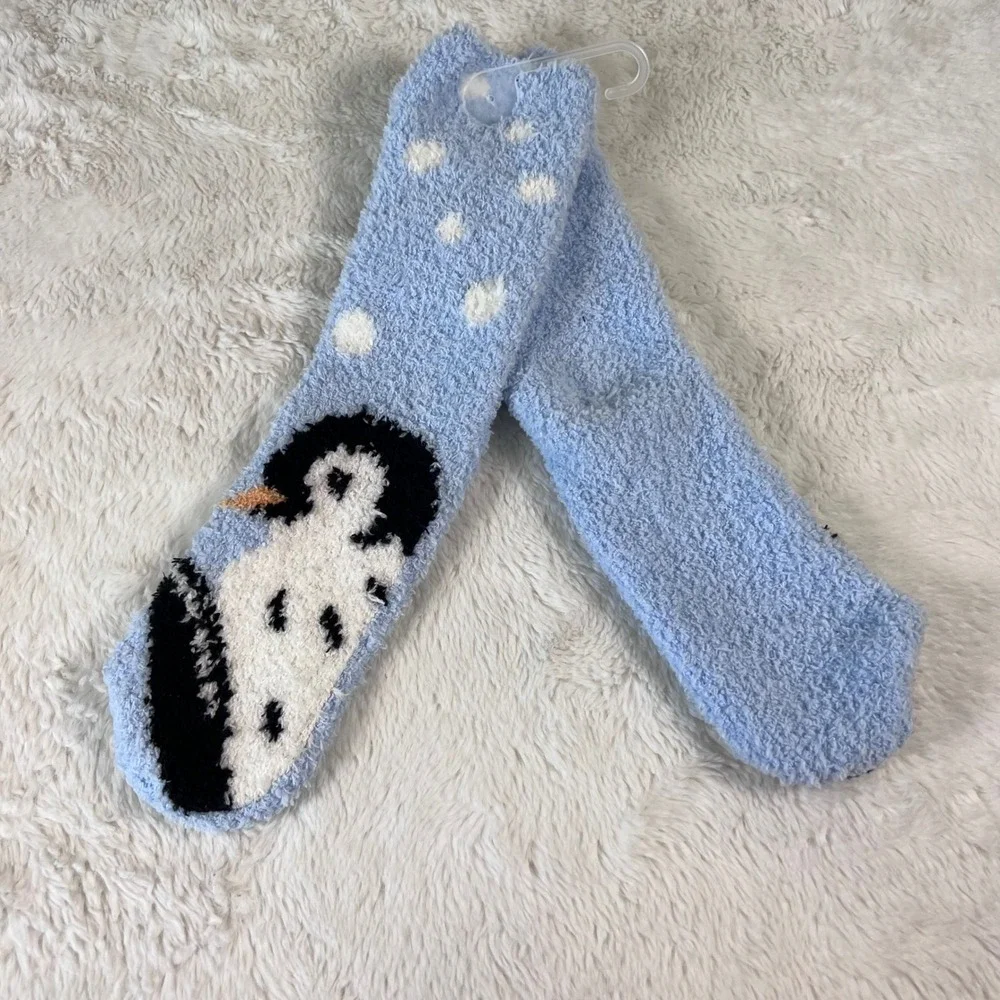 Old Navy Womens Cozy Socks Blue Penguin Polka Dot One Size Fuzzy Winter New